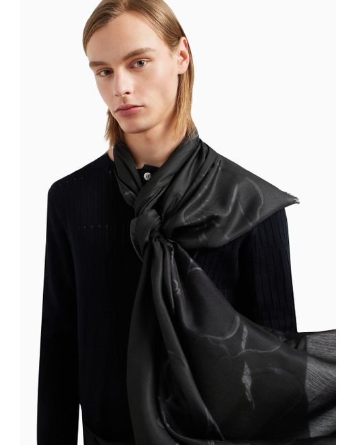 Emporio Armani Black Modal Blend Stole With Jacquard Pattern for men