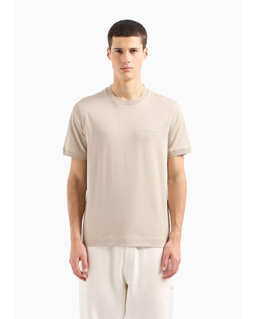 Emporio Armani Natural Lightweight Jersey T-shirt With Logo Embroidery And Ribbed Trim for men