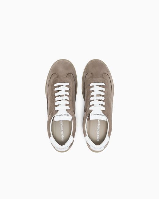 Emporio Armani Brown Nubuck Sneakers With Perforated Details And A Rubber Sole