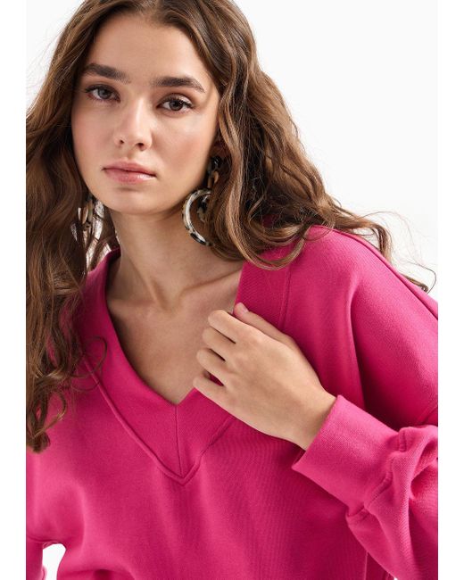 Emporio Armani Pink Asv Organic French Terry V-neck Sweatshirt