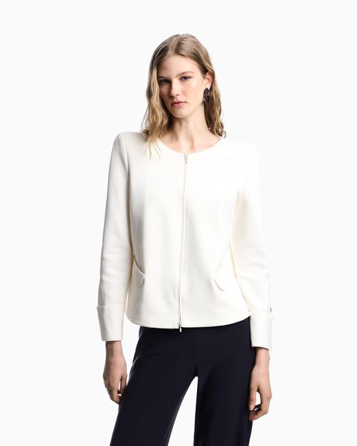 Emporio Armani White Ottoman Jersey Zip-Up Jacket
