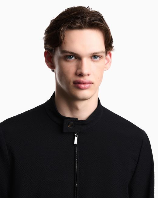 Emporio Armani Blue Light Wool Stretch Seersucker Blouson for men