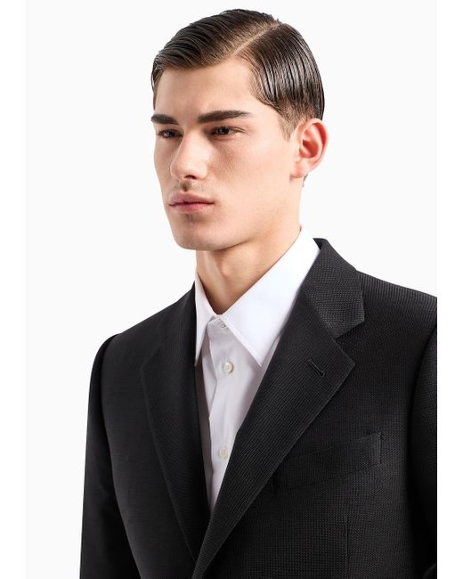 Emporio Armani Einreihiger Anzug In Slim Fit Aus Strukturierter Wolle In Gebondeter Optik in Black für Herren