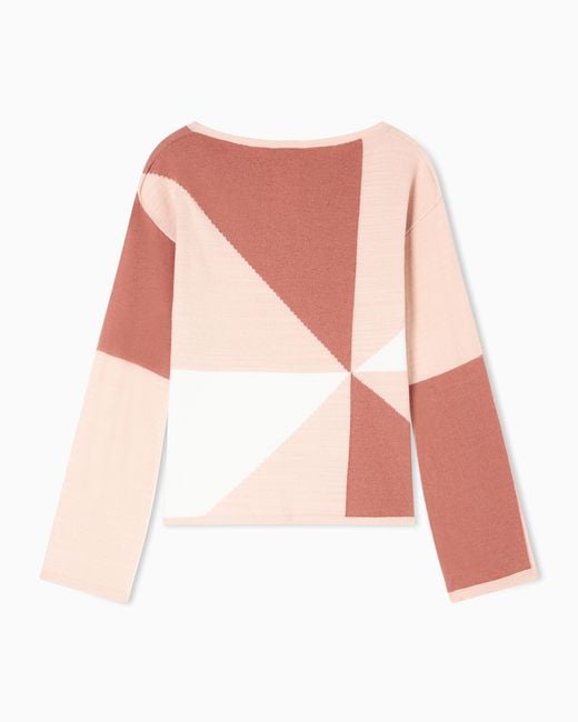 Emporio Armani Pink Icon Jumper With Check Intarsia Motif