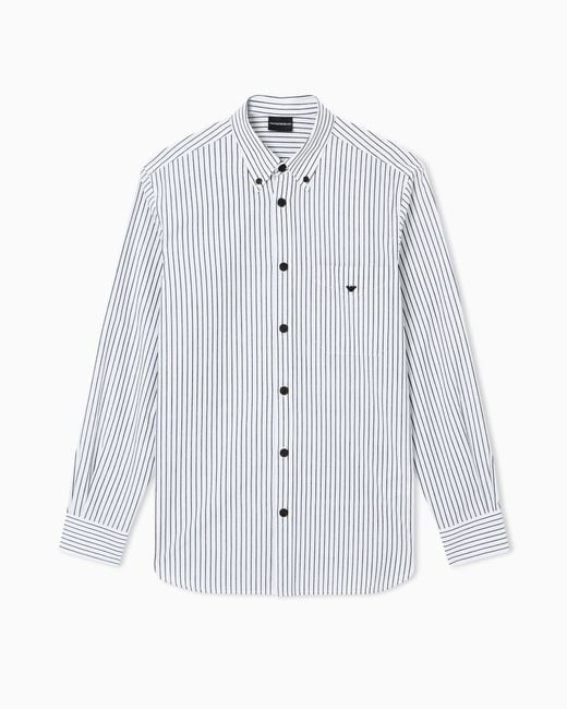 Emporio Armani White Striped Yarn-Dyed Fabric Button-Down Shirt for men