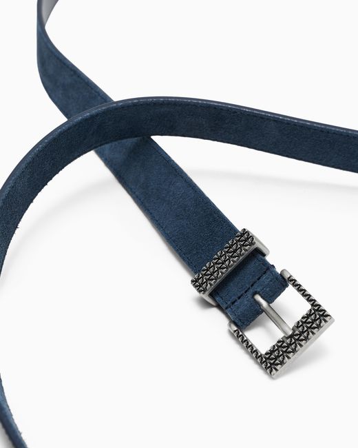 Emporio Armani Blue Crust Leather Belt With 3D Patterned Buckle