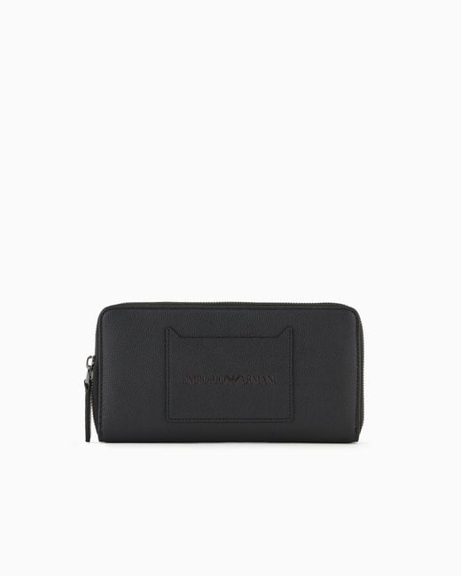 Cartera Con Cremallera Perimetral Y Bolsillo Exterior De Piel Abatanada Emporio Armani de hombre de color Black