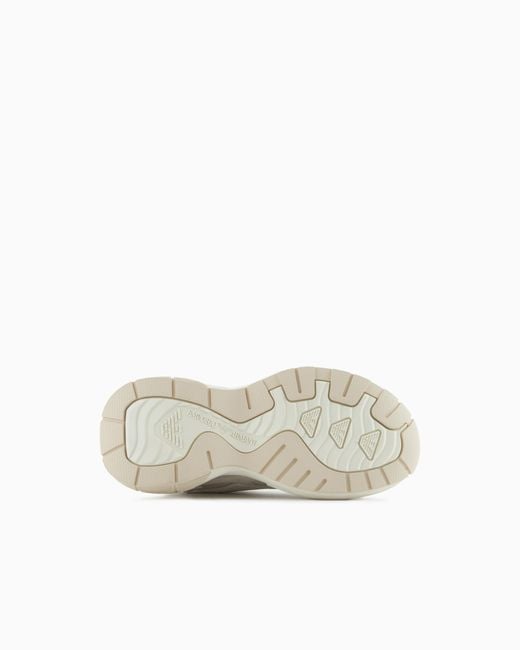 Emporio Armani White Leather Sneakers With Velvet Details And A Signature Logo