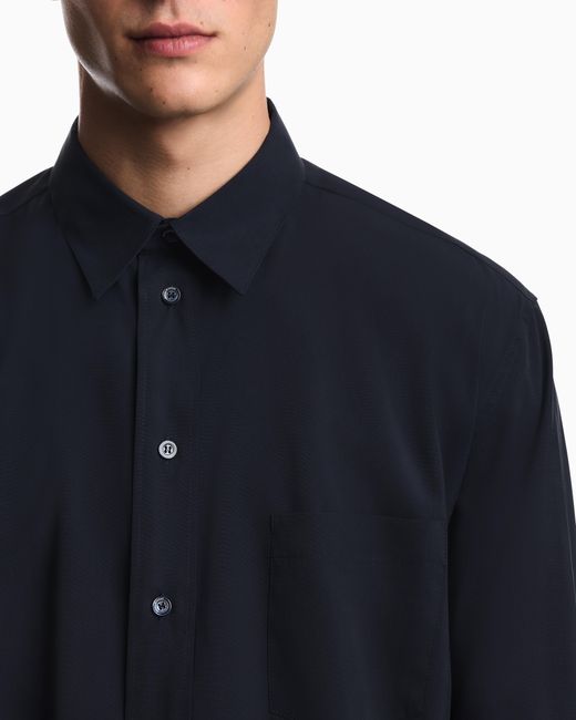 Emporio Armani Blue Viscose Long-Sleeve Shirt With A Chest Pocket for men