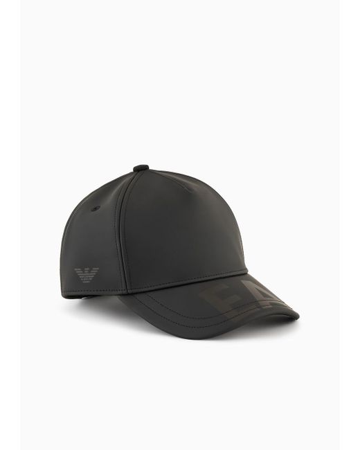 Emporio Armani Black Coated Nylon Baseball Cap With Ea Print for men