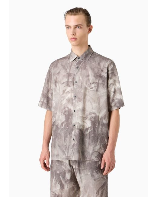 Camisa Ancha De Manga Corta En Mezcla De Lyocell Con Estampado Integral Asv Emporio Armani de hombre de color Gray