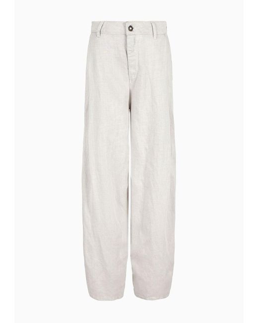 Emporio Armani White Asv Garment-dyed Denim-effect Linen And Lyocell Blend Trousers