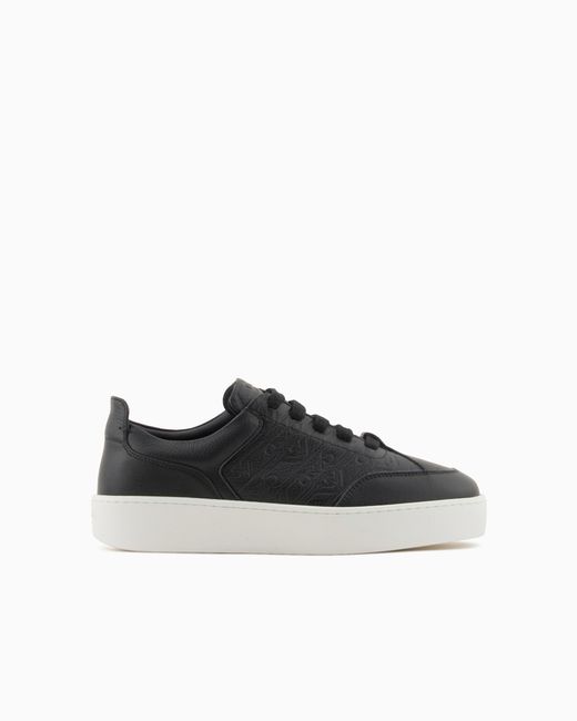 Emporio Armani Black Deerskin Print Sneakers With Monogram Detail