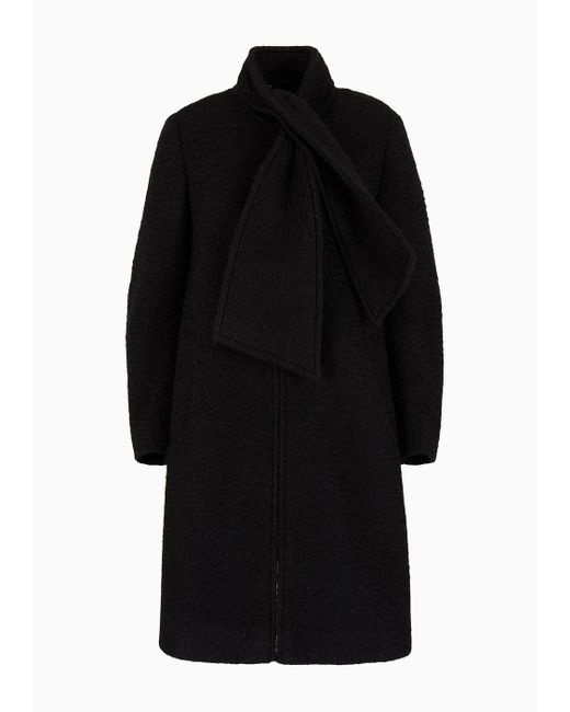 Cappotto Con Zip E Collo Foulard In Tessuto Effetto Bouclé di Emporio Armani in Black
