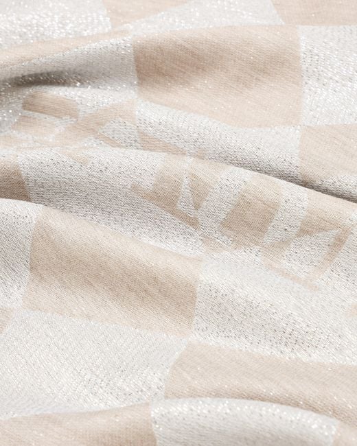 Emporio Armani White Jacquard Lurex Stole With Check Motif