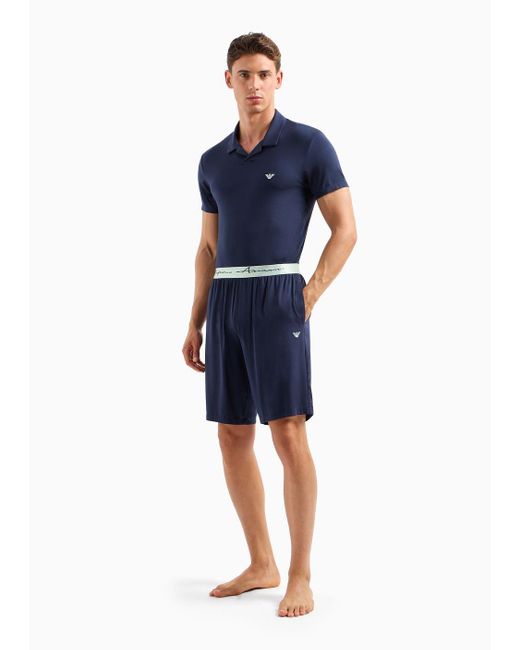 Emporio Armani Blue Cosy Modal Fitted Pyjamas With Bermuda Shorts for men
