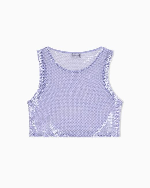 Emporio Armani Purple Mesh Crochet Top With All-Over Sequins