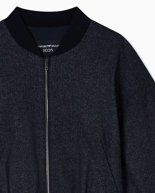 Bomber De Mezcla De Lana Con Efecto Denim Icon Emporio Armani de color Blue