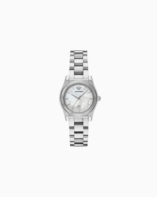 Emporio Armani White Three-Hand Stainless Steel Watch