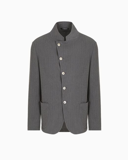 Chaqueta Con Cuello De Tira Y Cierre Descentrado En Tejido Efecto Corteza Con Estructura Emporio Armani de hombre de color Gray