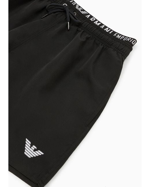 Emporio Armani Black Asv Recycled-fabric Swim Shorts With Logoband for men