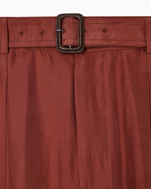 Emporio Armani Red Pure Washed Silk Habutai Belted Trousers for men