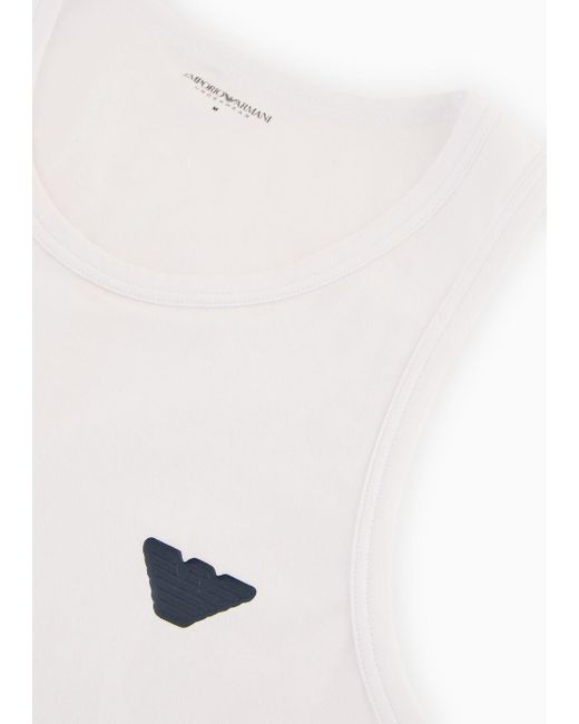 Camiseta De Tirantes De Estar Por Casa De Algodón Orgánico Shiny Con Banda Con Logotipo Asv Emporio Armani de hombre de color White