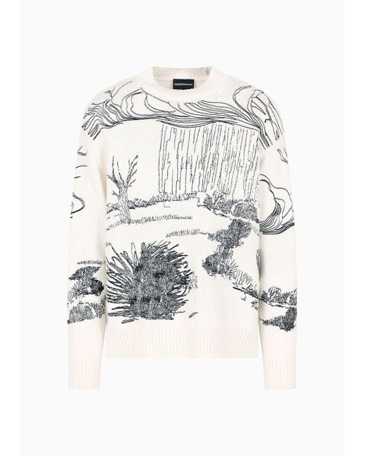 Emporio Armani White Alpaca-blend Sweater With Nature Embroidery for men