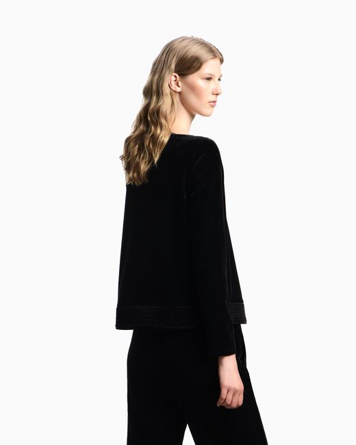 Sudadera De Chenilla Elástica Con Cuello Barco Emporio Armani de color Black