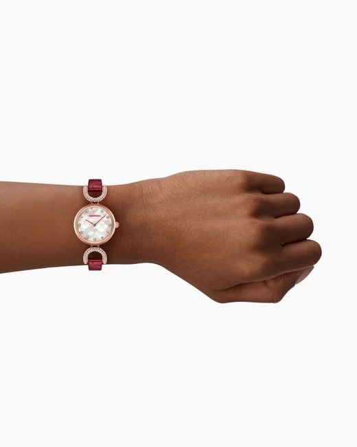 Emporio Armani White Lunar New Year Two-Hand Burgundy Leather Watch