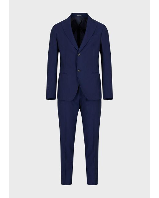 Emporio Armani Blue Modern-fit Single-breasted Suit In An Ultra-light Virgin-wool Blend Solaro Fabric for men