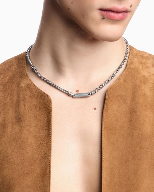 Collana Con Piastrina di Emporio Armani in Metallic da Uomo