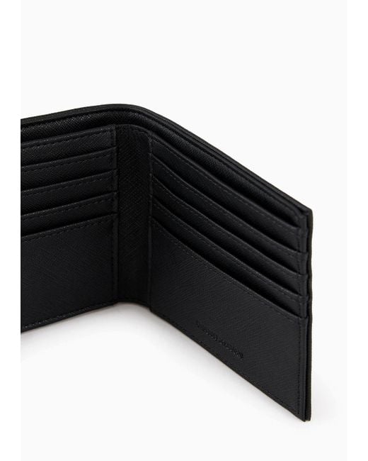 Emporio Armani White Asv Regenerated Saffiano Leather Card Holder Wallet With Graphic Design Eagle for men
