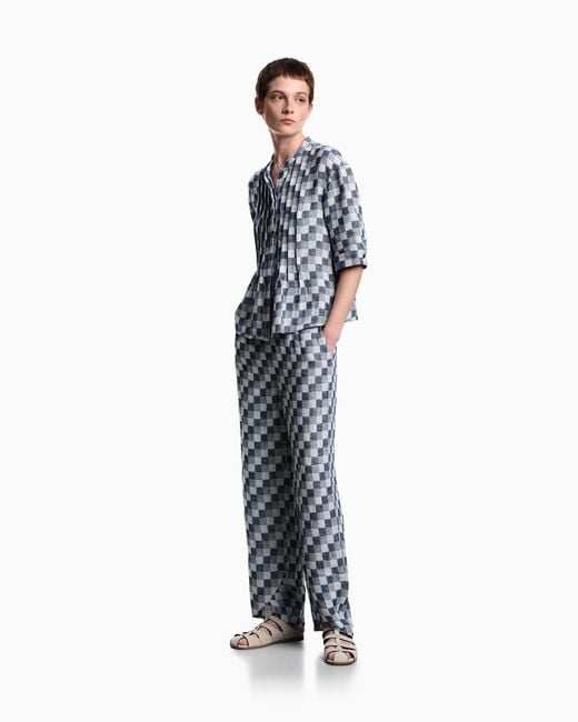 Emporio Armani Blue Check Linen Gauze Trousers