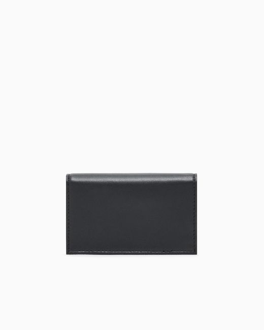 Emporio Armani Black Nappa Leather Card Holder With Flap With Geometric Detail for men