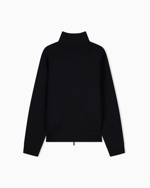 Emporio Armani Black Full Zip Lyocell Chenille Sweatshirt for men