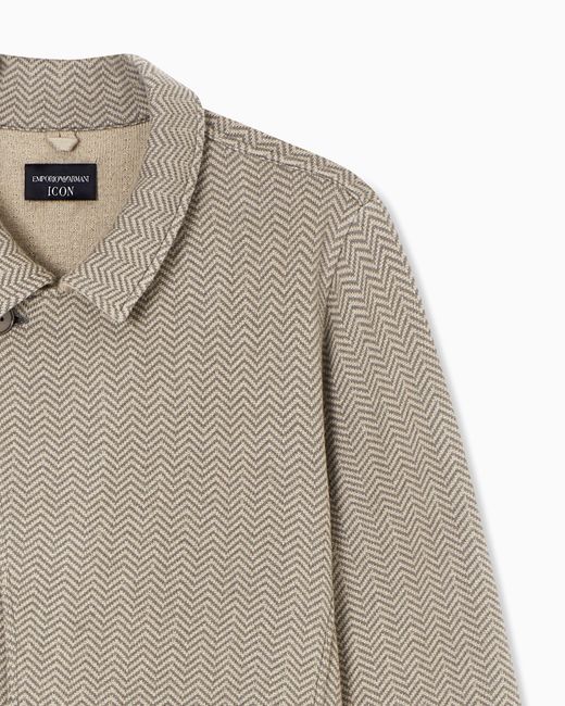 Emporio Armani Natural Icon Chevron Jacquard Wool Knit Jacket for men