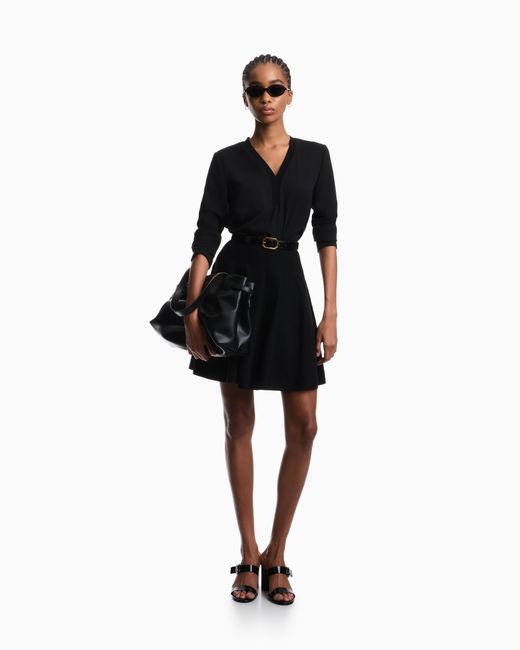 Emporio Armani Black Flowing Crêpe V-Neck Blouse