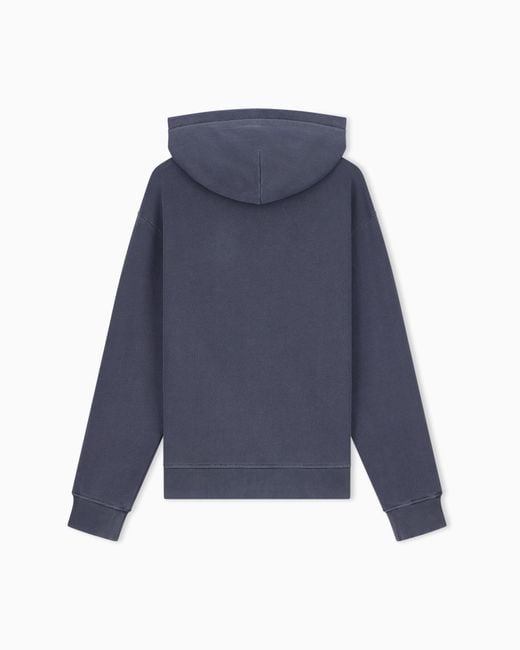 Emporio Armani Blue Garment-Dyed Jersey Hoodie Boteh Capsule for men
