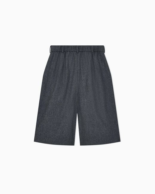 Emporio Armani Blue Wool Flannel Pleated Bermuda Shorts Signature Capsule