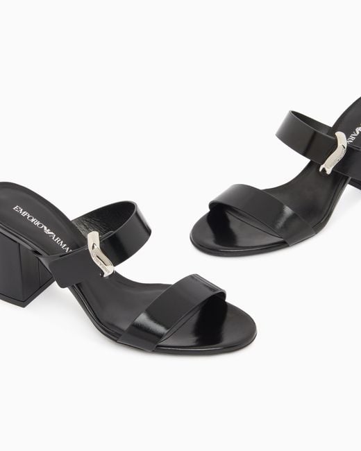 Emporio Armani White Shiny Polished Leather Sandals With Heel