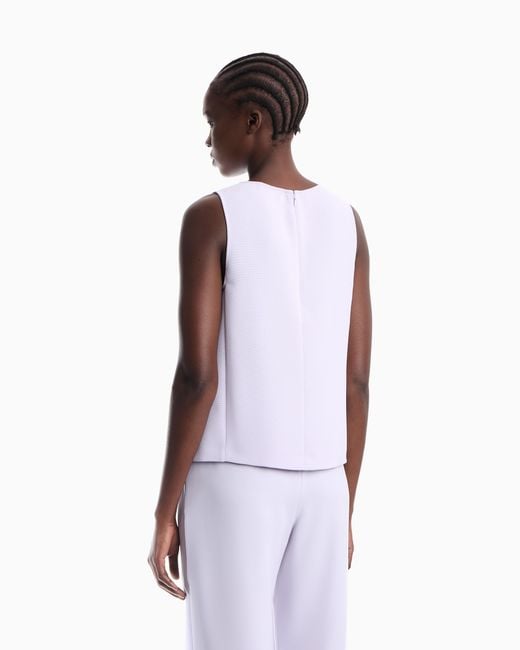 Emporio Armani Purple Textured Sleeveless Top With Round Neckline And Back Zip