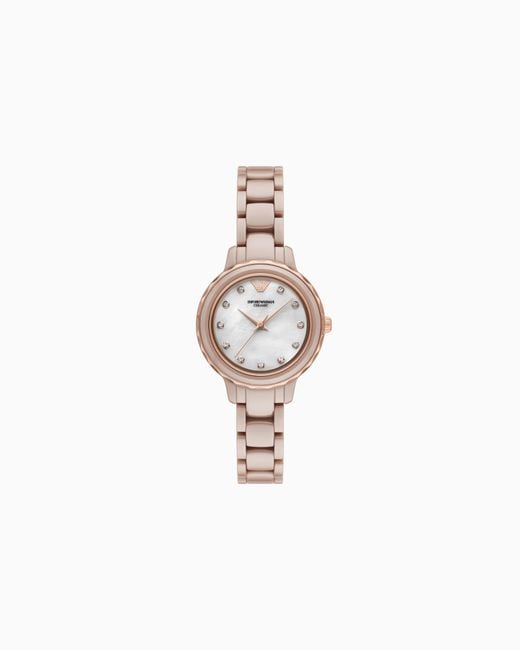 Emporio Armani White Three-Hand Nude Ceramic Watch