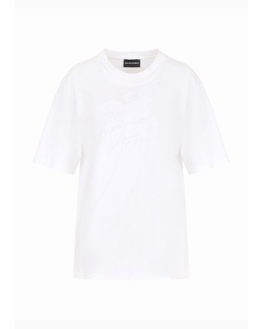 Emporio Armani White Asv Organic Heavyweight Jersey T-shirt With Sequin Logo Print And Embroidery