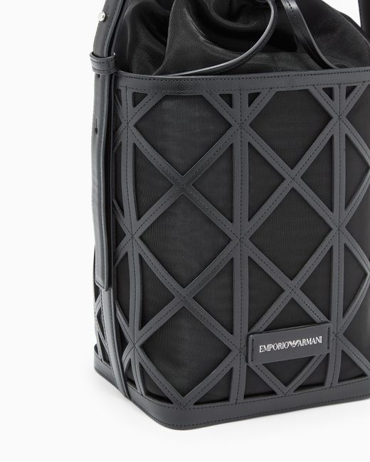 Emporio Armani Black Leather And Mesh Bucket Bag