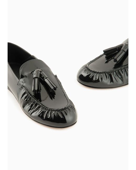 Emporio Armani White Patent-leather Loafers With Tassels for men
