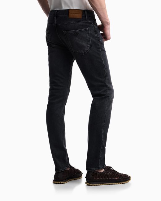 Emporio Armani Blue Five-Pocket Jeans Slim Fit Distressed With Paint Splatters for men