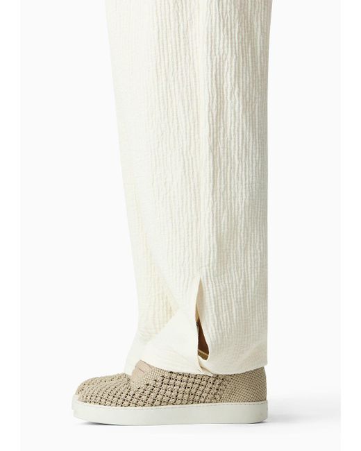 Pantaloni Con Spacco Sul Fondo In Misto Lino Effetto Corteccia di Emporio Armani in White da Uomo