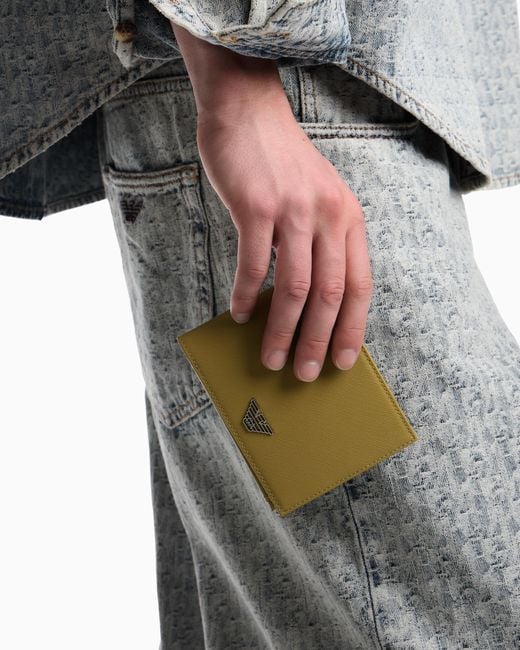 Emporio Armani Yellow Regenerated Saffiano Leather Coin-Pocket Wallet With Eagle Plate for men