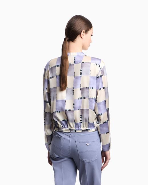 Emporio Armani White Satin Blouse With Check Print